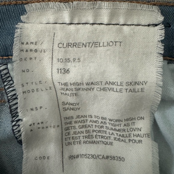 CURRENT / ELLIOT  JEANS  Size 26  HIGH WAIST / ANKLE SKINNY / SKINNY JEAN - Picture 6 of 7